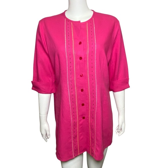 Napa Valley Tunic Shirt Womens Size M Linen Blend Short Sleeve Button Up Pink - Picture 1 of 7